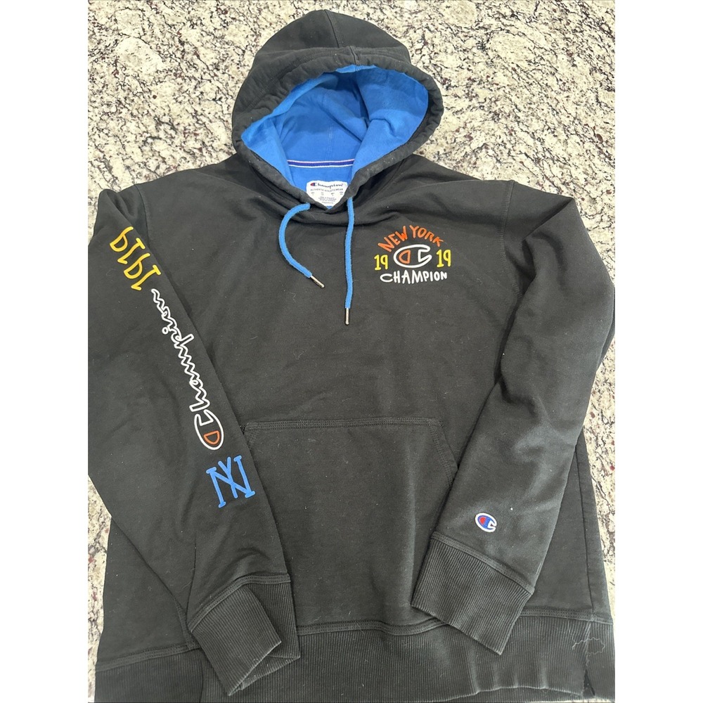 Champion Hoodie Sweatshirt Black 1919 New Your NY Logo Men's Size Large‎